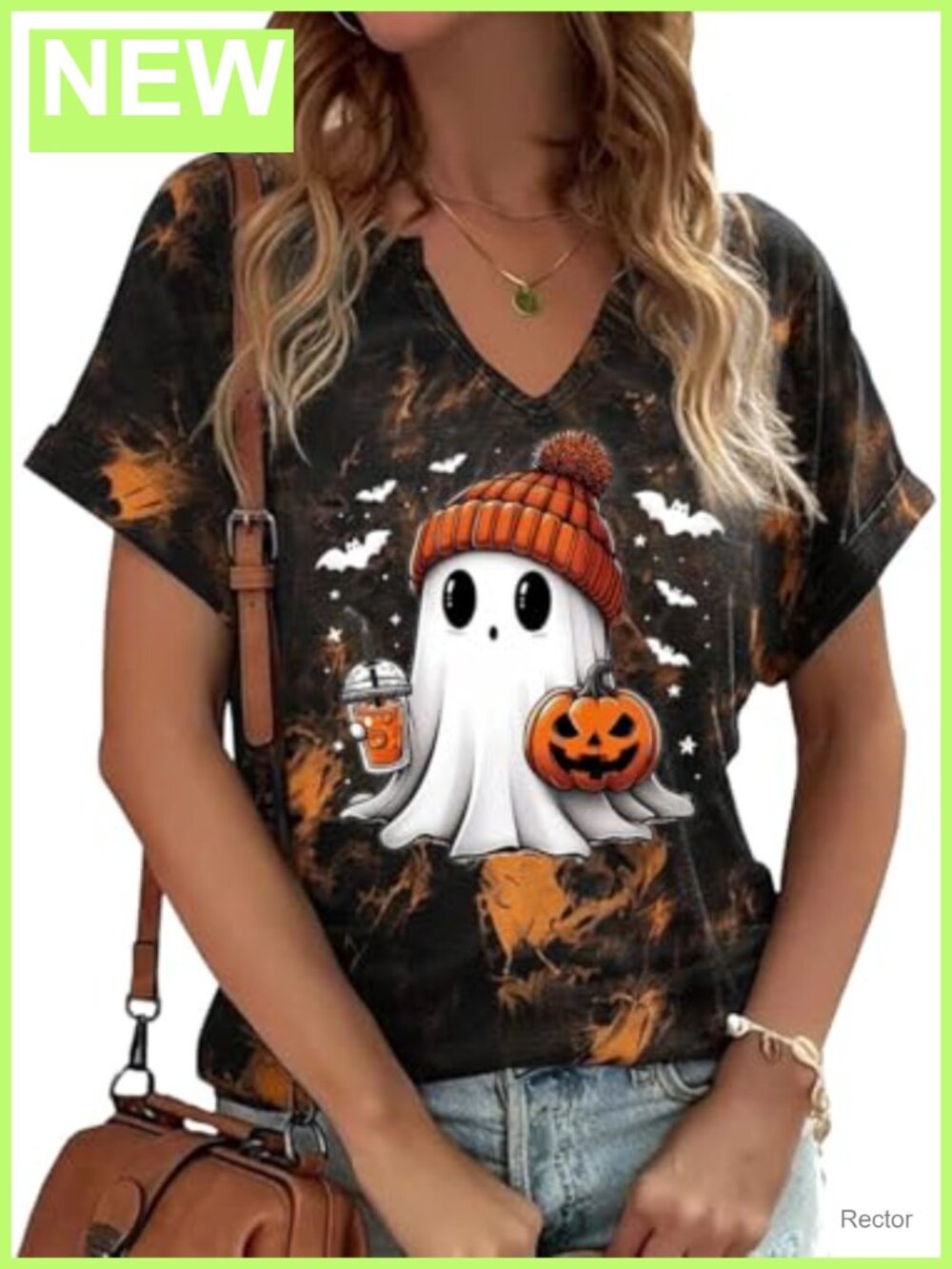 Women Halloween Ghost V Neck Short Sleeve Graphic Tee Fall Thanksgiving Top